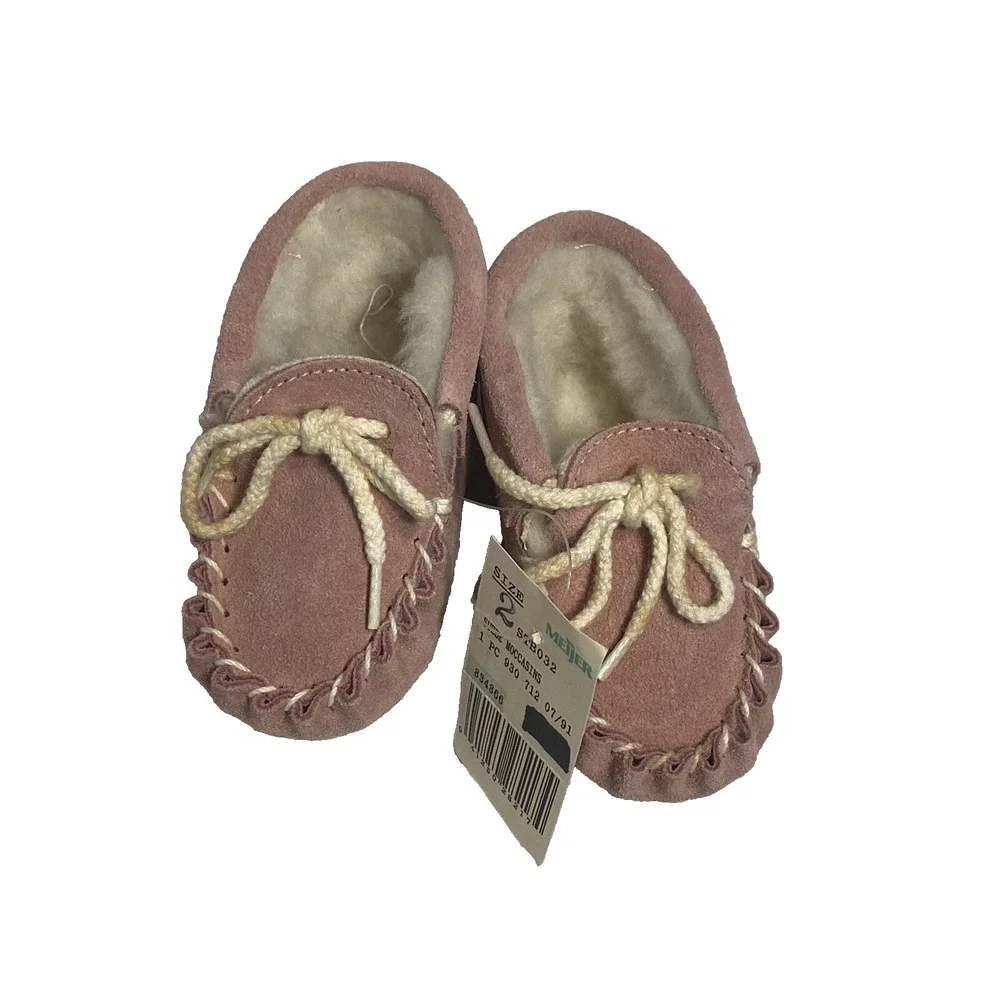 VINTAGE baby girls pink suede moccasins shoes‎ size 2